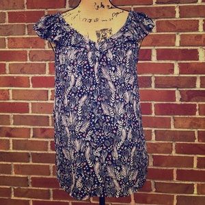 Loft Floral Print Sleeveless Top With Ruffled Neck